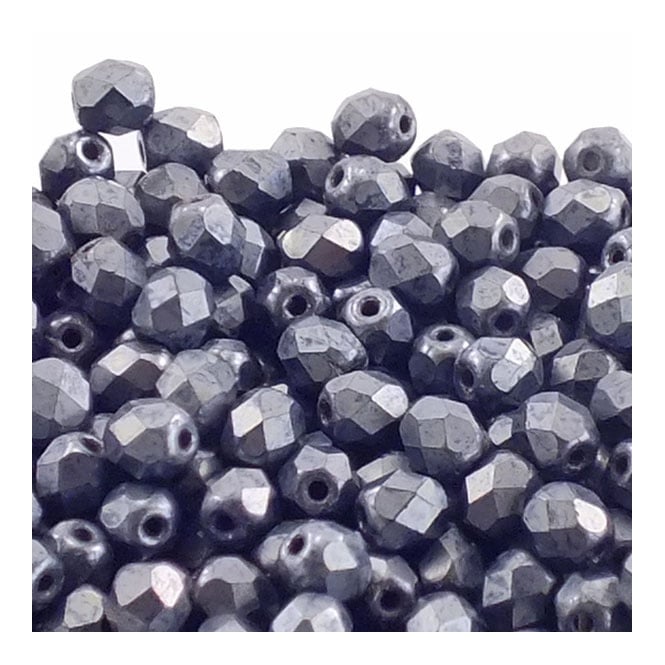4mm Czech Faceted Round Glass Bead - Matte Hematite - 50pk