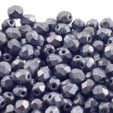 4mm Czech Faceted Round Glass Bead - Matte Hematite - 50pk