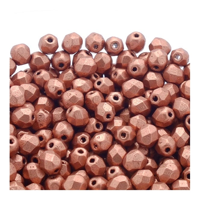4mm Czech Faceted Round Glass Bead - Matte Metallic Copper - 50pk