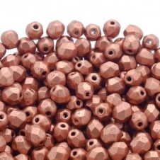 4mm Czech Faceted Round Glass Bead - Matte Metallic Copper - 50pk