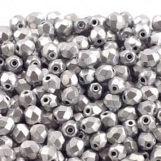 4mm Czech Faceted Round Glass Bead - Matte Metallic Silver - 50pk