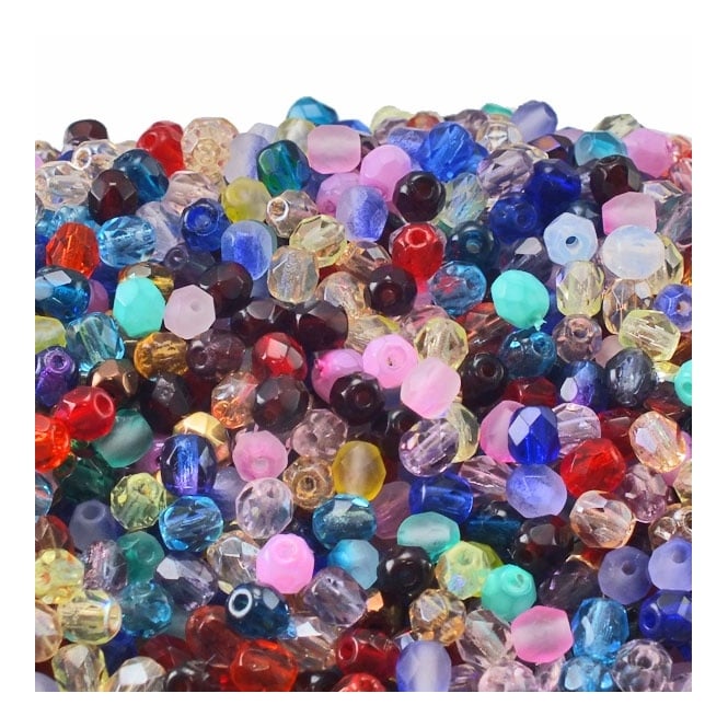 4mm Czech Faceted Round Glass Bead - Mix