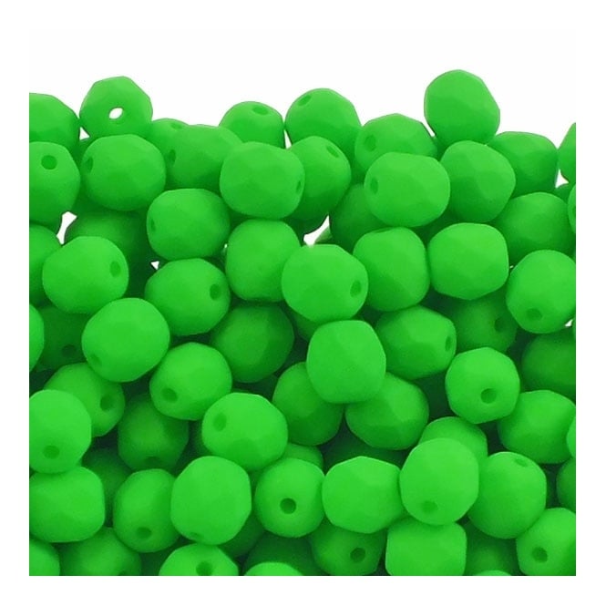 4mm Czech Faceted Round Glass Bead - Neon Green - 50pk