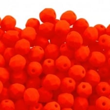 4mm Czech Faceted Round Glass Bead - Neon Orange - 50pk