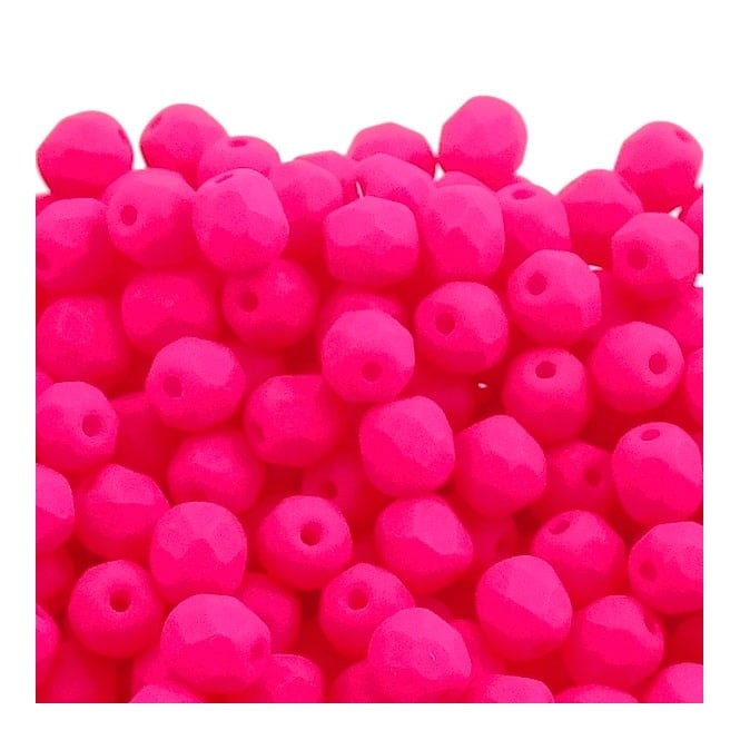 4mm Czech Faceted Round Glass Bead - Neon Pink - 50pk