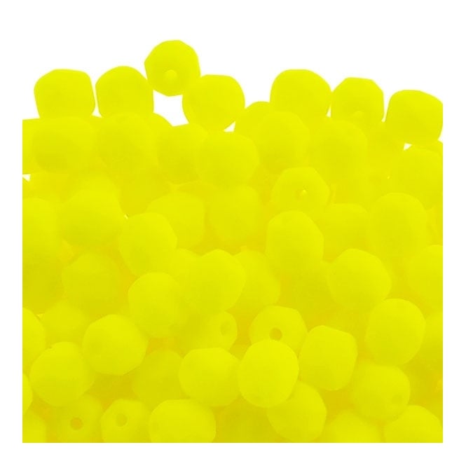 4mm Czech Faceted Round Glass Bead - Neon Yellow - 50pk
