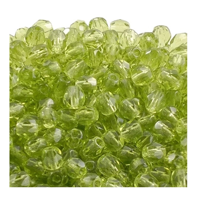4mm Czech Faceted Round Glass Bead - Olivine - 50pk