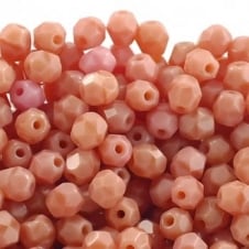 4mm Czech Faceted Round Glass Bead - Opaque Coral Pink - 50pk