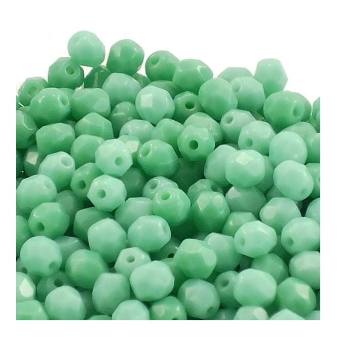 4mm Czech Faceted Round Glass Bead - Opaque Green Turquoise - 50pk