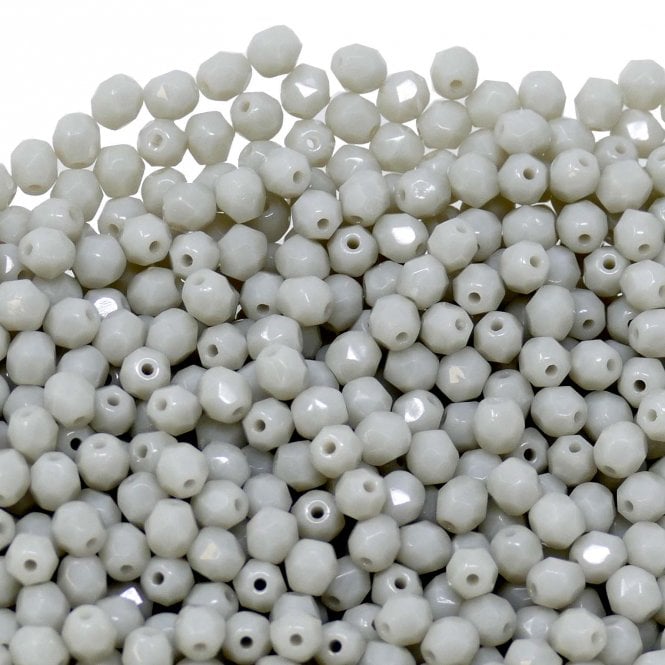 4mm Czech Faceted Round Glass Bead - Opaque Grey - 50pk