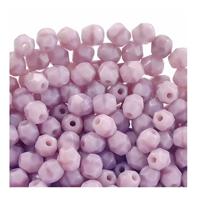 4mm Czech Faceted Round Glass Bead - Opaque Lavender - 50pk