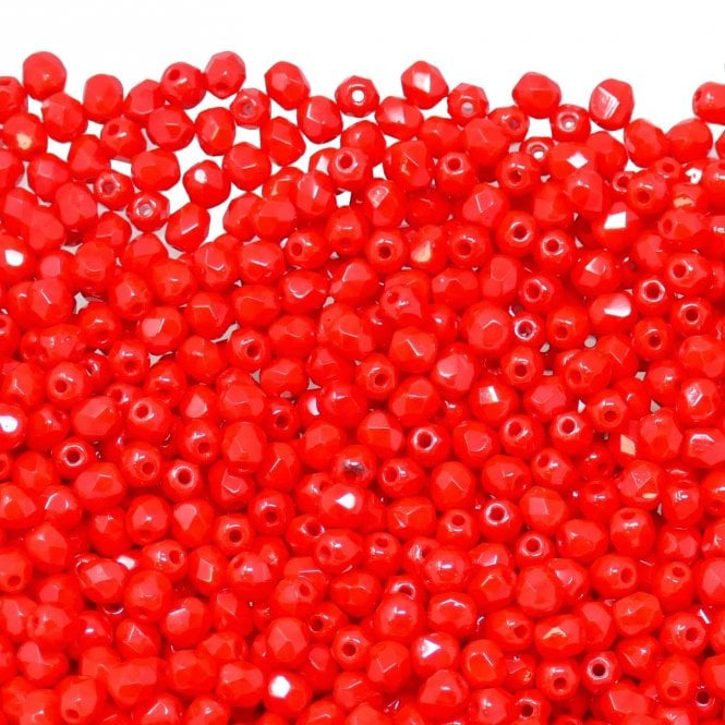 4mm Czech Faceted Round Glass Bead - Opaque Light Red - 50pk