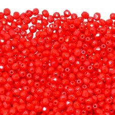 4mm Czech Faceted Round Glass Bead - Opaque Light Red - 50pk