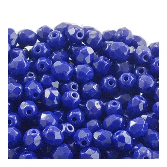 4mm Czech Faceted Round Glass Bead - Opaque Navy - 50pk