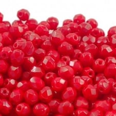4mm Czech Faceted Round Glass Bead - Opaque Red - 50pk