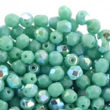 4mm Czech Faceted Round Glass Bead - Opaque Turquoise AB - 50pk