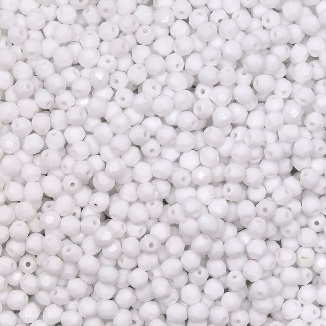 4mm Czech Faceted Round Glass Bead - Opaque White - 50pk