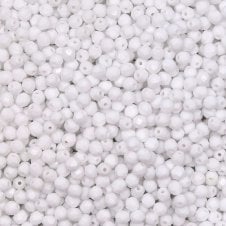 4mm Czech Faceted Round Glass Bead - Opaque White - 50pk