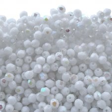 4mm Czech Faceted Round Glass Bead - Opaque White AB - 50pk