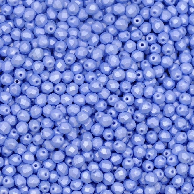 4mm Czech Faceted Round Glass Bead - Pastel Blue - 50pk