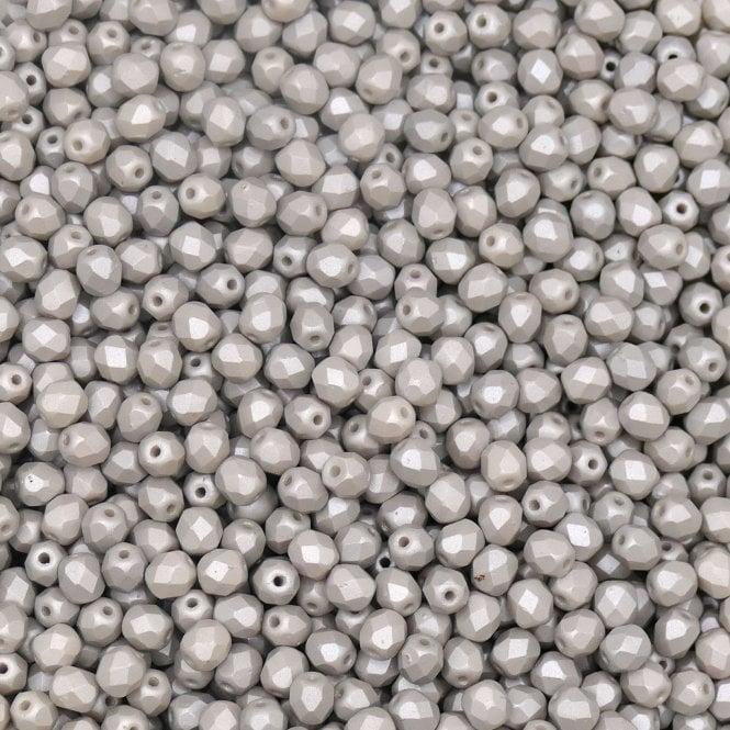 4mm Czech Faceted Round Glass Bead - Pastel Grey - 50pk