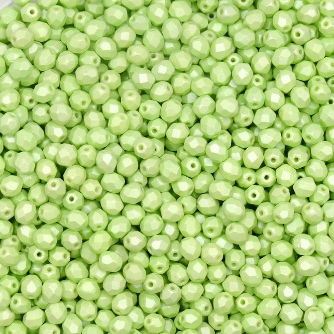 4mm Czech Faceted Round Glass Bead - Pastel Lime - 50pk