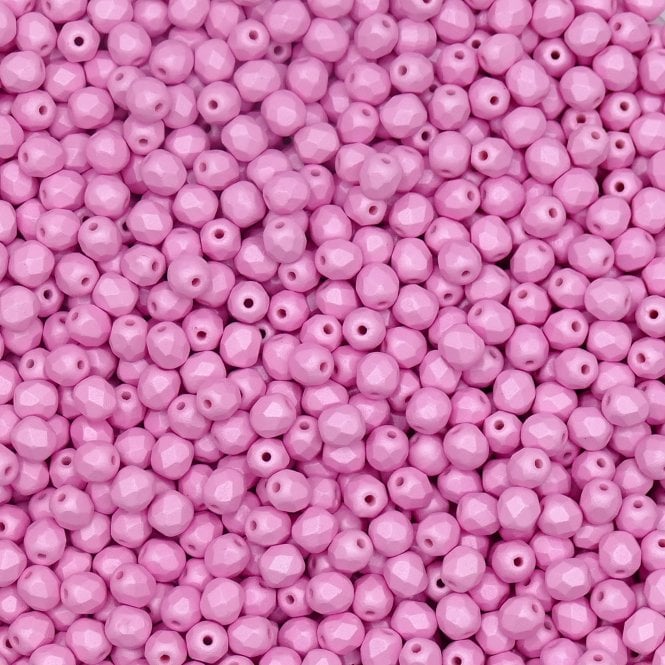 4mm Czech Faceted Round Glass Bead - Pastel Pink - 50pk