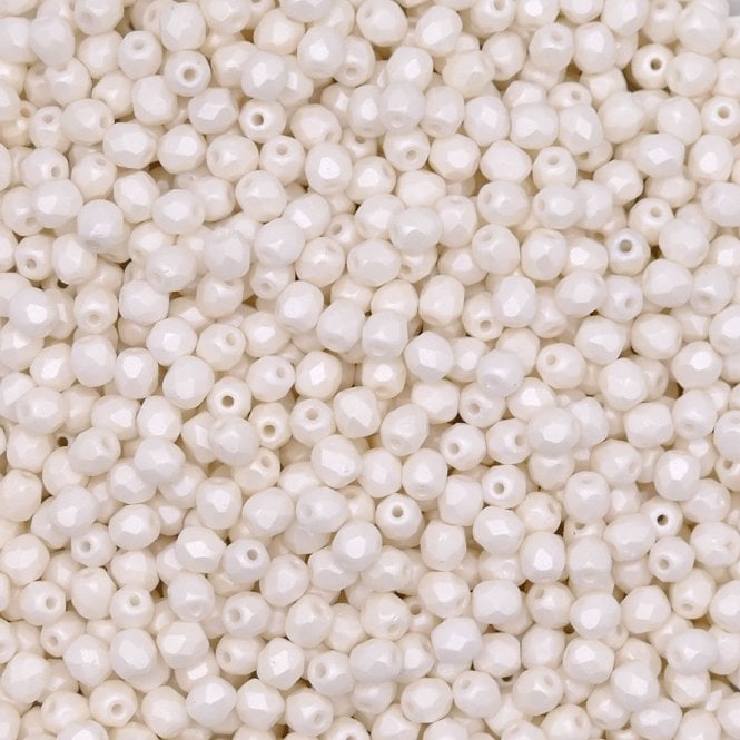 4mm Czech Faceted Round Glass Bead - Pastel White - 50pk