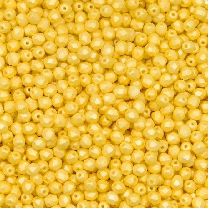 4mm Czech Faceted Round Glass Bead - Pastel Yellow - 50pk