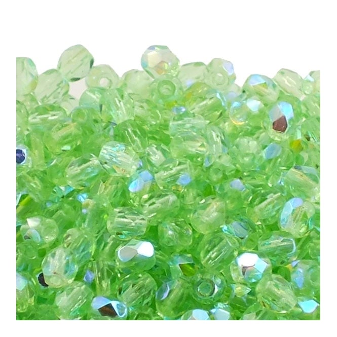 4mm Czech Faceted Round Glass Bead - Peridot AB - 50pk
