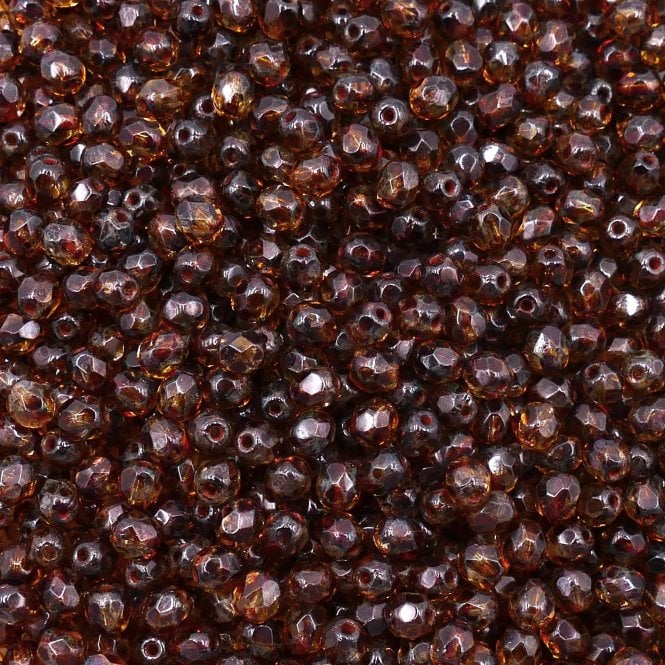 4mm Czech Faceted Round Glass Bead - Picasso Crystal - 50pk