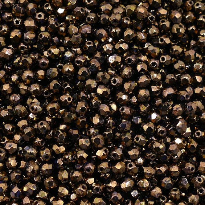 4mm Czech Faceted Round Glass Bead - Picasso Jet/Bronze - 50pk