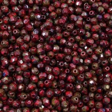 4mm Czech Faceted Round Glass Bead - Picasso Opaque Red - 50pk