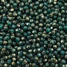 4mm Czech Faceted Round Glass Bead - Picasso Persian Turquoise/Bronze - 50pk