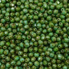 4mm Czech Faceted Round Glass Bead - Picasso Turquoise - 50pk