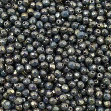 4mm Czech Faceted Round Glass Bead - Picasso Turquoise/Bronze - 50pk