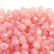 4mm Czech Faceted Round Glass Bead - Pink Opal - 50pk