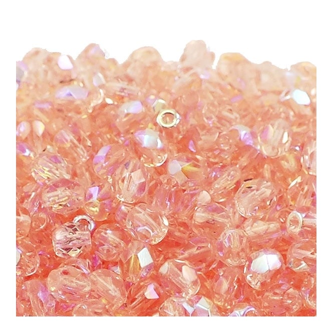 4mm Czech Faceted Round Glass Bead - Rosaline AB - 50pk