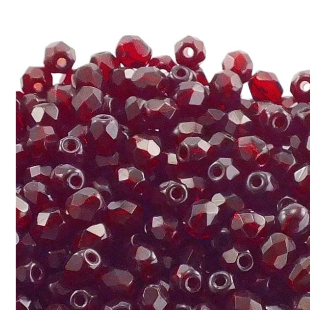 4mm Czech Faceted Round Glass Bead - Ruby - 50pk
