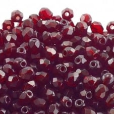 4mm Czech Faceted Round Glass Bead - Ruby - 50pk