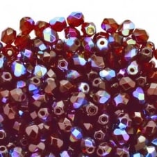 4mm Czech Faceted Round Glass Bead - Ruby AB - 50pk