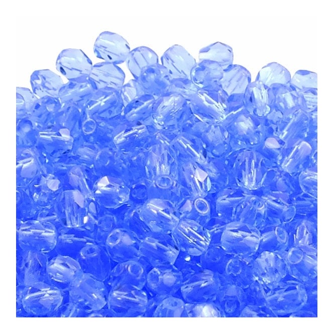 4mm Czech Faceted Round Glass Bead - Sapphire - 50pk