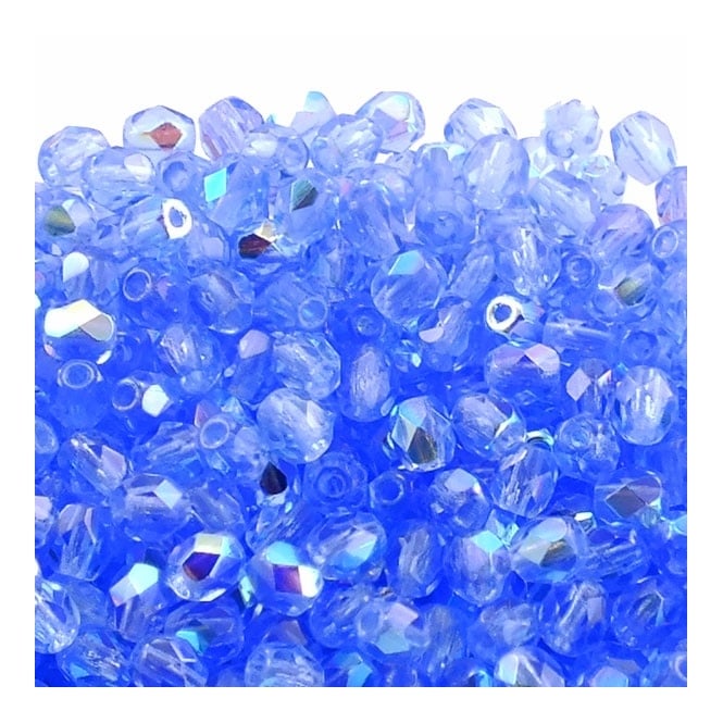4mm Czech Faceted Round Glass Bead - Sapphire AB - 50pk
