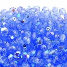 4mm Czech Faceted Round Glass Bead - Sapphire AB - 50pk