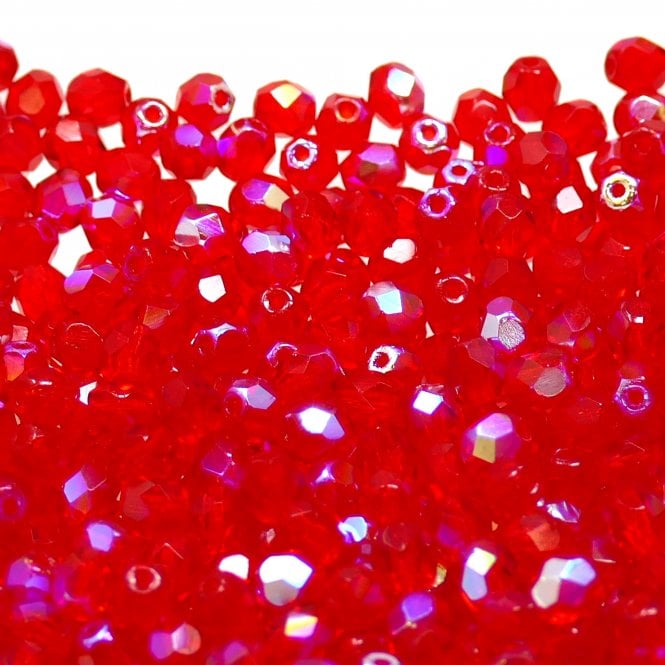 4mm Czech Faceted Round Glass Bead - Siam Ruby AB - 50pk