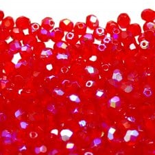 4mm Czech Faceted Round Glass Bead - Siam Ruby AB - 50pk