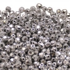 4mm Czech Faceted Round Glass Bead - Silver - 50pk