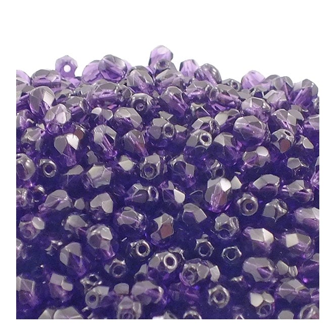 4mm Czech Faceted Round Glass Bead - Tanzanite - 50pk
