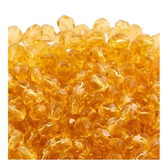 4mm Czech Faceted Round Glass Bead - Topaz - 50pk
