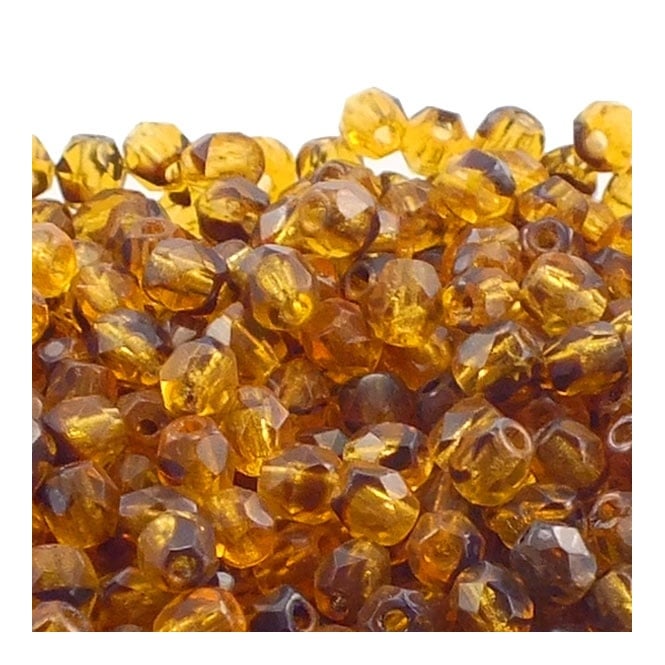4mm Czech Faceted Round Glass Bead - Tortoise - 50pk